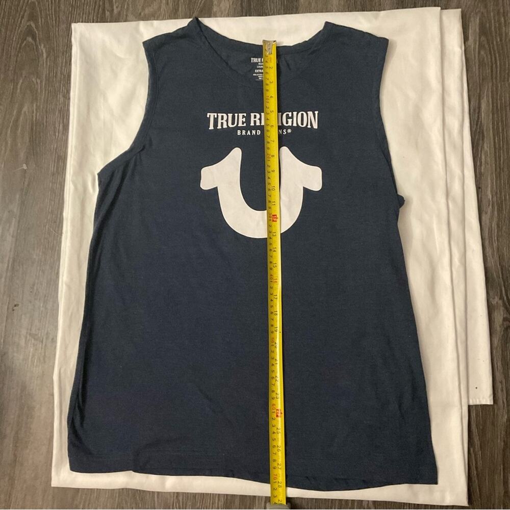 True Religion Blue/White Sleeveless Muscle T-Shirt XL Casual Preppy Classic Tank - Picture 4 of 6